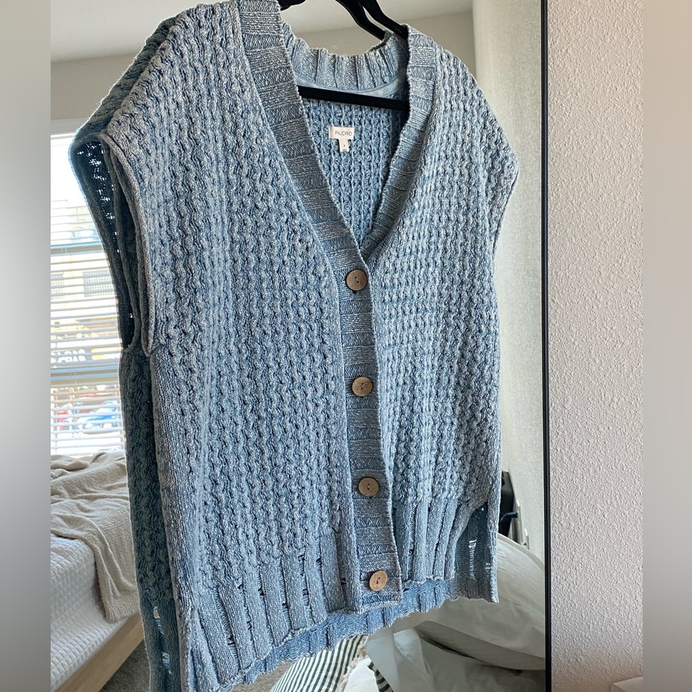 Pilcro by Anthropologie, Light Blue Cardigan Sweater Vest, Knit